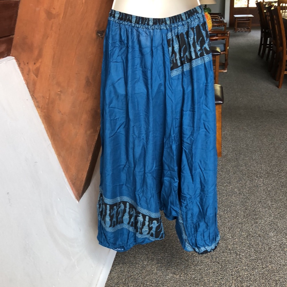 Harem Pants, Yoga Pants, Aladdin Pants,Thai Pants, Egyptian print, blue rayon - Picture 3 of 4